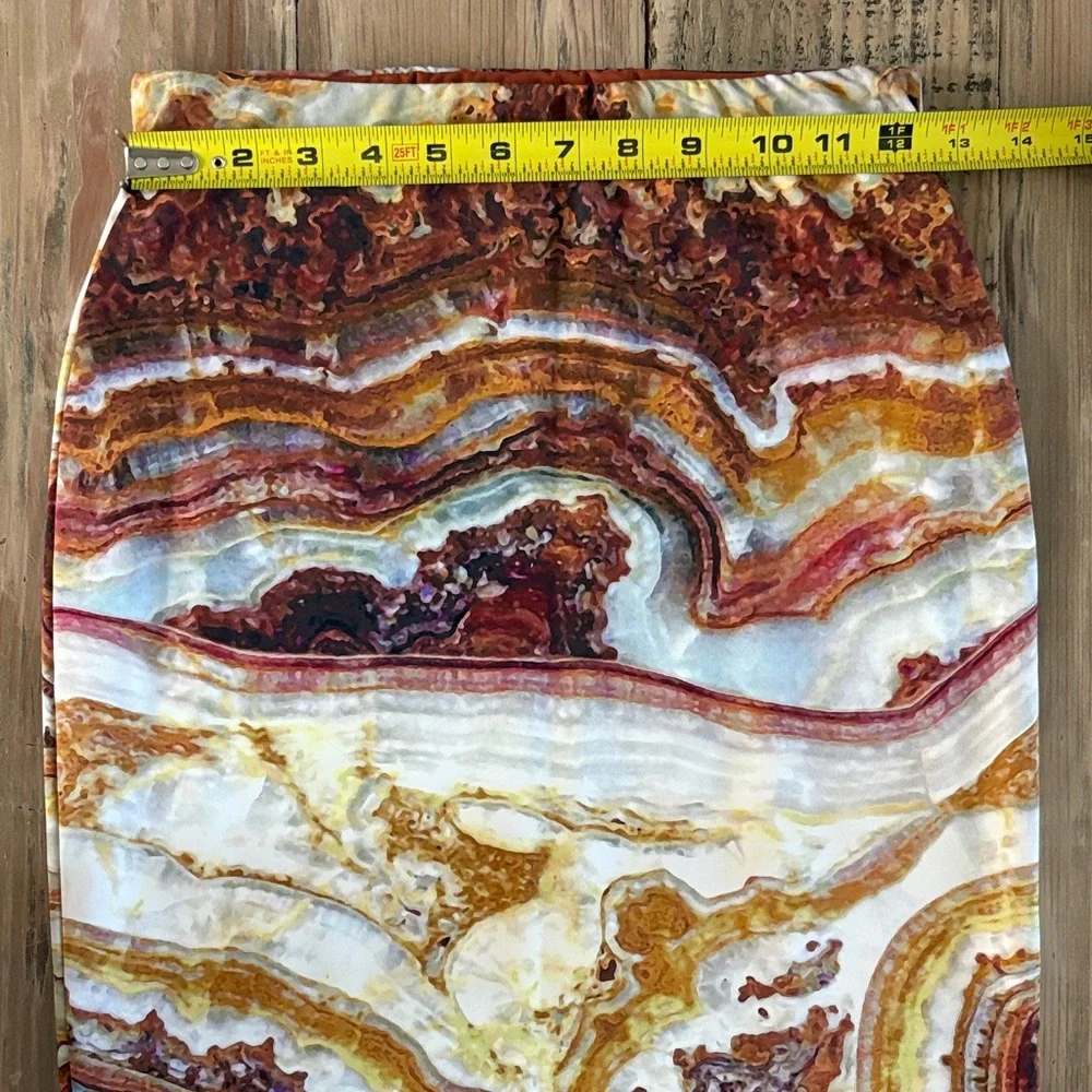 Marble-Print Pencil Skirt in Rust, Cream & Gold - Picture 6 of 7